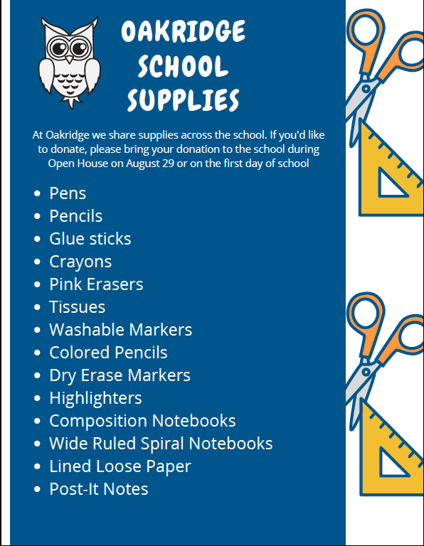 School Supply List 2019-2020 - Oakridge