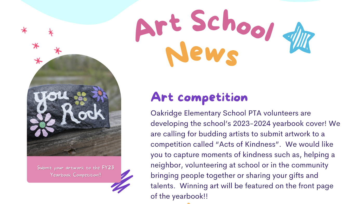A flyer with the heading Art School News detailing the art competition that is linked in the post.